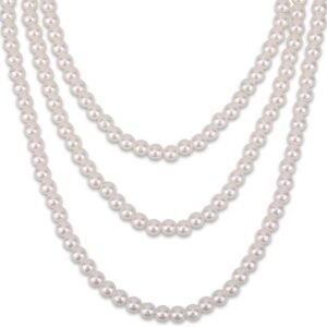 Long Pearl Necklace, Necklace 1920s Artificial Pearl Necklace String Beads Great Choker Vintage Fashion Necklace for Women Brides Weddings Party Fancy Dress Accessories