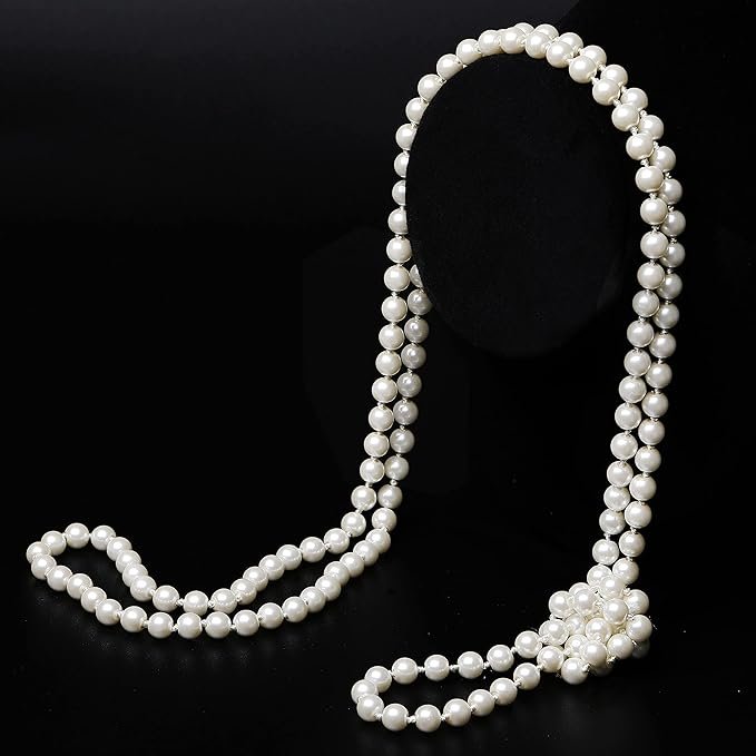 Long Pearl Necklace Faux Pearls Necklace Set Beaded Long Pearls Jewelry 1920s Gatsby Costume Jewelry